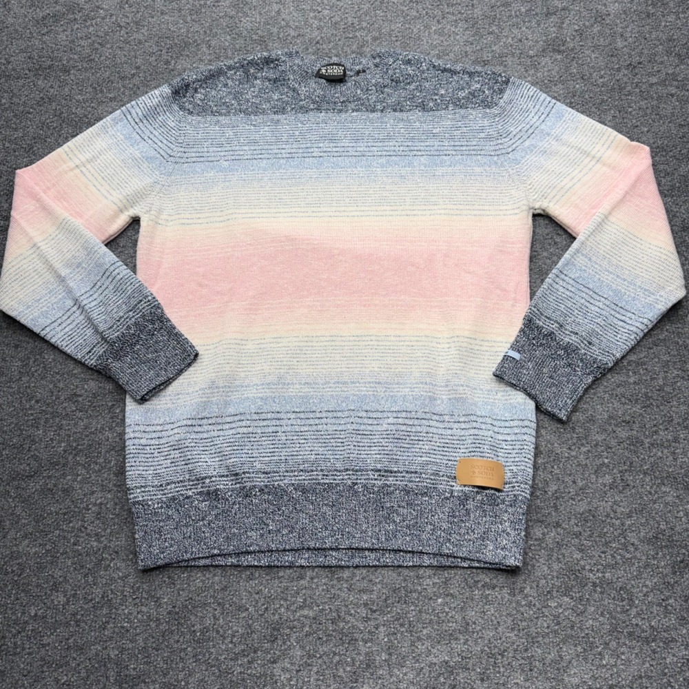 Scotch & Soda Mens Blue Pink Ombre Space Dye Crewneck Sweater Large